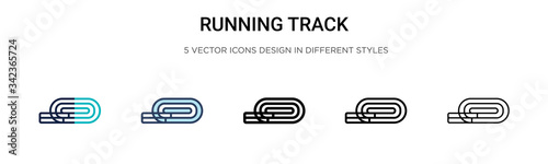 Running track icon in filled, thin line, outline and stroke style. Vector illustration of two colored and black running track vector icons designs can be used for mobile, ui, web