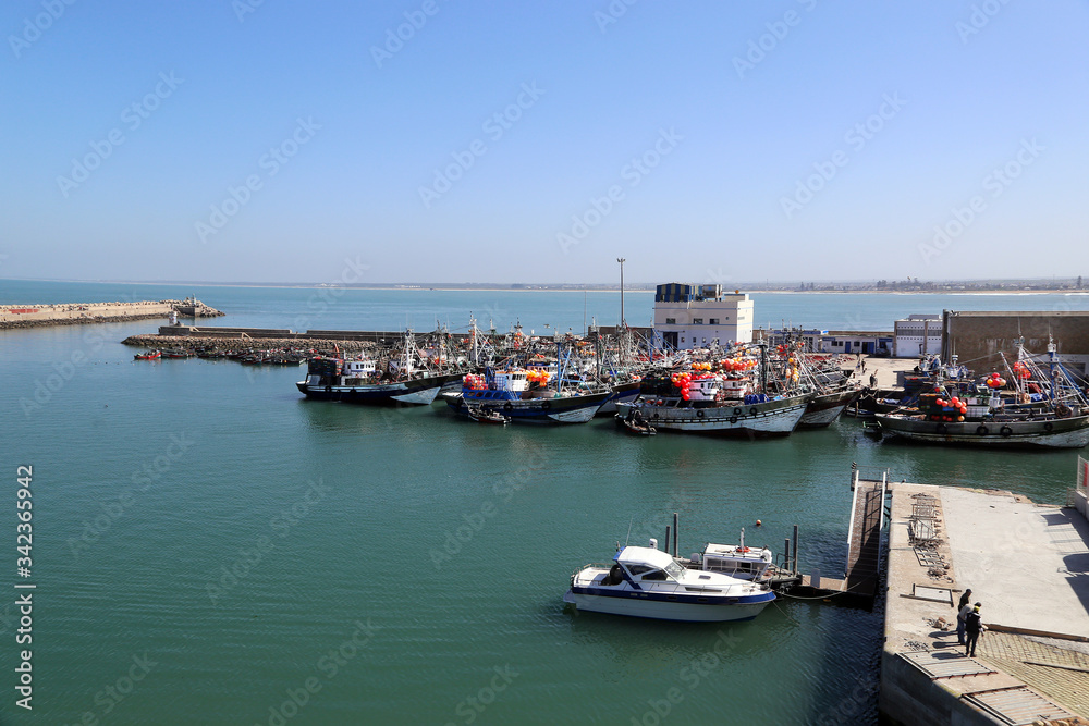 El Jadida,  Morocco - 02.28.2019: View of the harbor from the Portuguese
