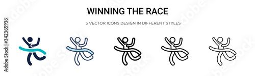 Winning the race icon in filled, thin line, outline and stroke style. Vector illustration of two colored and black winning the race vector icons designs can be used for mobile, ui, web