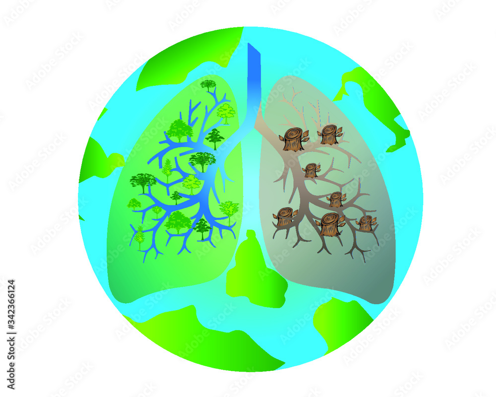 Deforestation effect. green lung with abnormal lung vector Stock Vector ...