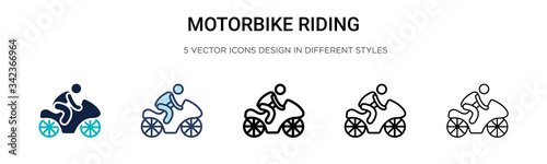 Motorbike riding icon in filled, thin line, outline and stroke style. Vector illustration of two colored and black motorbike riding vector icons designs can be used for mobile, ui, web