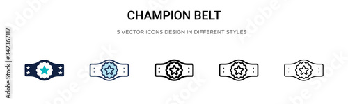 Champion belt icon in filled, thin line, outline and stroke style. Vector illustration of two colored and black champion belt vector icons designs can be used for mobile, ui, web