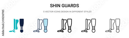 Shin guards icon in filled, thin line, outline and stroke style. Vector illustration of two colored and black shin guards vector icons designs can be used for mobile, ui, web
