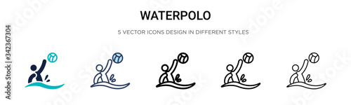Waterpolo icon in filled, thin line, outline and stroke style. Vector illustration of two colored and black waterpolo vector icons designs can be used for mobile, ui, web