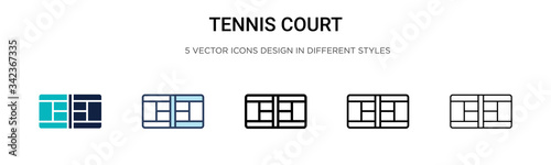 Tennis court icon in filled, thin line, outline and stroke style. Vector illustration of two colored and black tennis court vector icons designs can be used for mobile, ui, web