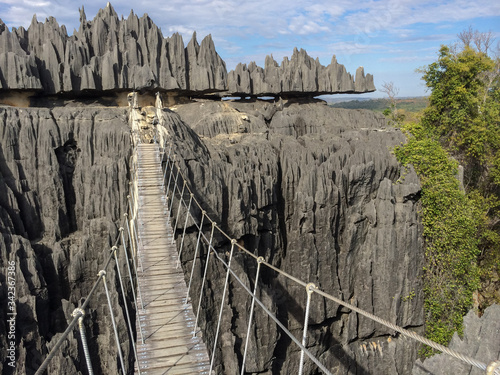 Stone forest panorama  sharp limestone rocks of tsingy de bemaraha nature reserve 