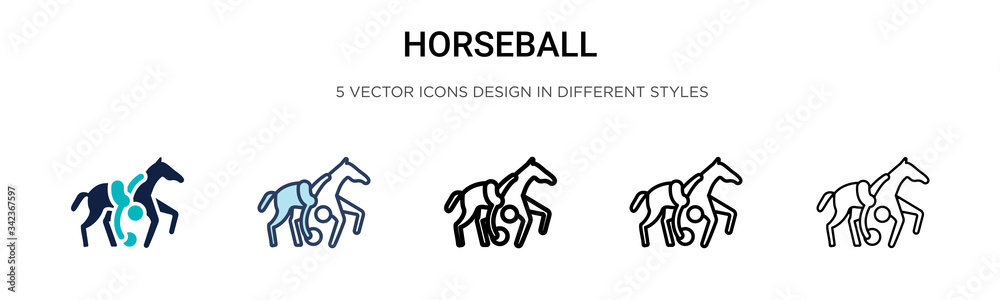 Horseball icon in filled, thin line, outline and stroke style. Vector illustration of two colored and black horseball vector icons designs can be used for mobile, ui, web