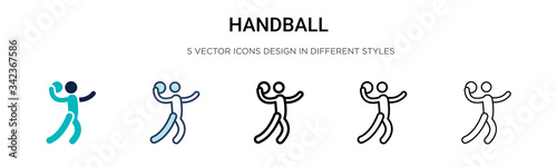 Handball icon in filled, thin line, outline and stroke style. Vector illustration of two colored and black handball vector icons designs can be used for mobile, ui, web