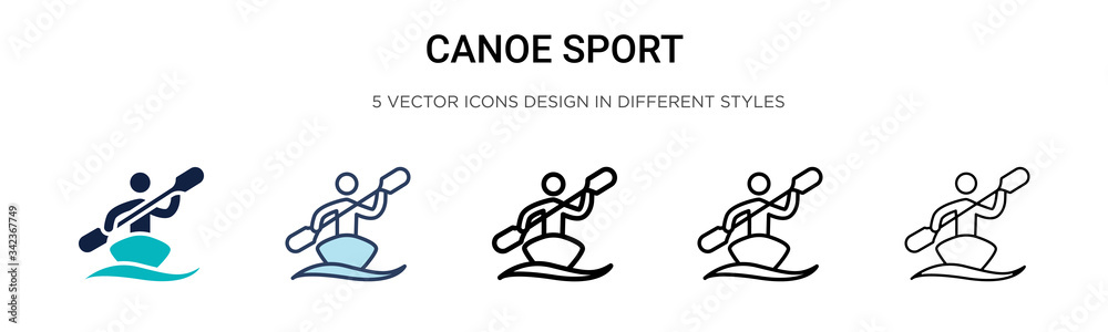 Canoe sport icon in filled, thin line, outline and stroke style. Vector illustration of two colored and black canoe sport vector icons designs can be used for mobile, ui, web