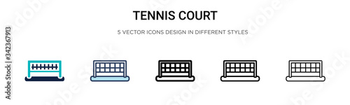Tennis court icon in filled, thin line, outline and stroke style. Vector illustration of two colored and black tennis court vector icons designs can be used for mobile, ui, web