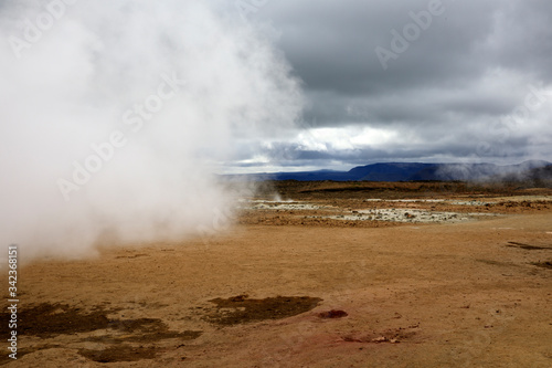 Hverir / Iceland - August 30, 2017: Hverir geothermal and sulfur area near Namafjall mountain, Myvatn Lake area, Iceland, Europe © PaoloGiovanni