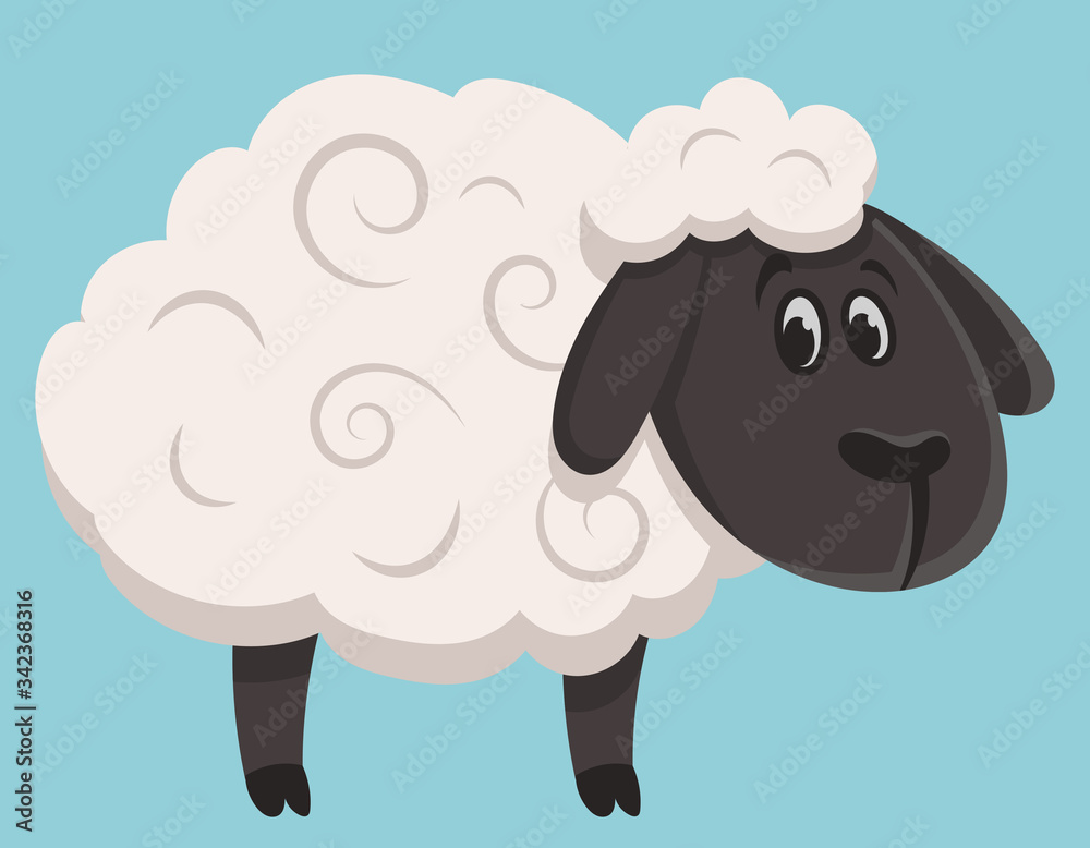 Obraz premium Standing cute sheep. Farm animal in cartoon style.