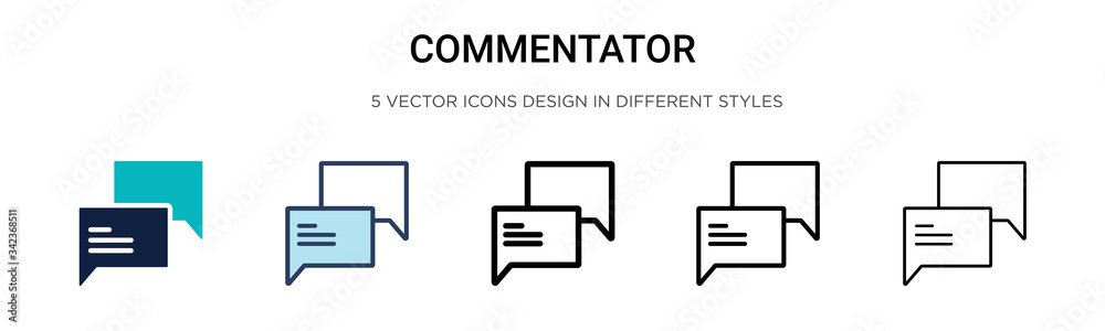 Commentator icon in filled, thin line, outline and stroke style. Vector illustration of two colored and black commentator vector icons designs can be used for mobile, ui, web - obrazy, fototapety, plakaty 