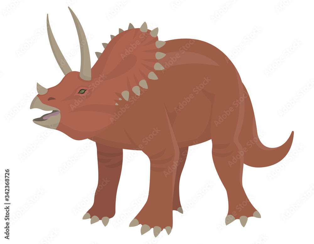 Triceratops in cartoon style. Herbivorous dinosaur isolated on white background.