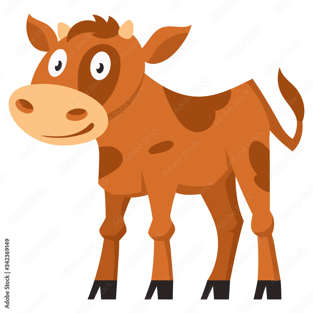 Fototapeta premium Standing cute calf. Farm animal in cartoon style.