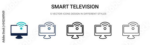 Smart television icon in filled, thin line, outline and stroke style. Vector illustration of two colored and black smart television vector icons designs can be used for mobile, ui, web