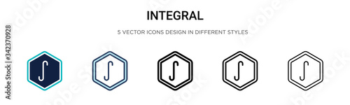 Integral sign icon in filled, thin line, outline and stroke style. Vector illustration of two colored and black integral sign vector icons designs can be used for mobile, ui, web photo