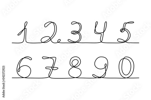 Continuous line drawing. Numbers. Black isolated on white background. Hand drawn vector illustration. 