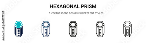 Hexagonal prism icon in filled, thin line, outline and stroke style. Vector illustration of two colored and black hexagonal prism vector icons designs can be used for mobile, ui, web