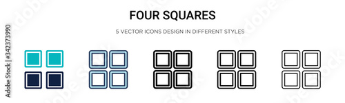 Four squares icon in filled, thin line, outline and stroke style. Vector illustration of two colored and black four squares vector icons designs can be used for mobile, ui, web