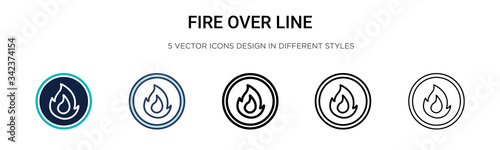 Fire over line icon in filled, thin line, outline and stroke style. Vector illustration of two colored and black fire over line vector icons designs can be used for mobile, ui, web