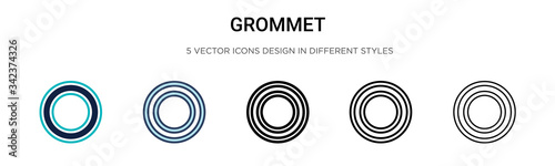Grommet icon in filled, thin line, outline and stroke style. Vector illustration of two colored and black grommet vector icons designs can be used for mobile, ui, web photo