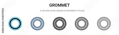 Grommet icon in filled, thin line, outline and stroke style. Vector illustration of two colored and black grommet vector icons designs can be used for mobile, ui, web