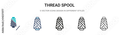 Thread spool icon in filled, thin line, outline and stroke style. Vector illustration of two colored and black thread spool vector icons designs can be used for mobile, ui, web