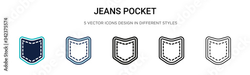 Jeans pocket icon in filled, thin line, outline and stroke style. Vector illustration of two colored and black jeans pocket vector icons designs can be used for mobile, ui, web