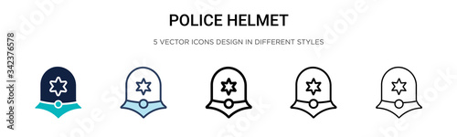 Police helmet icon in filled, thin line, outline and stroke style. Vector illustration of two colored and black police helmet vector icons designs can be used for mobile, ui, web