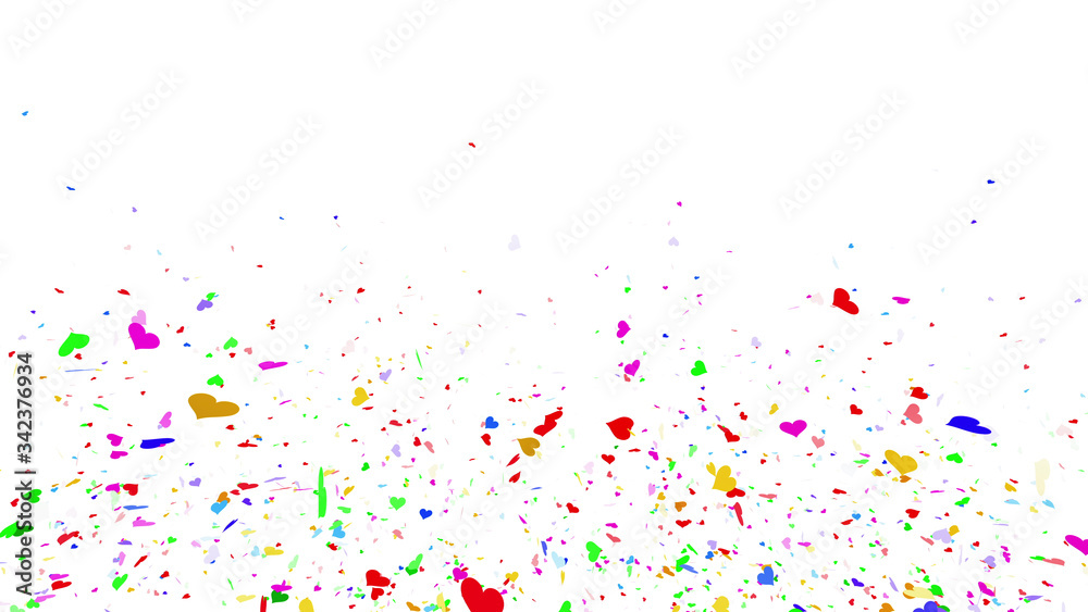 Colorful Confetti Heart Particle Holiday Party 3D illustration background.
