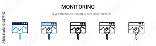 Monitoring icon in filled, thin line, outline and stroke style. Vector illustration of two colored and black monitoring vector icons designs can be used for mobile, ui, web
