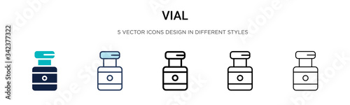 Vial icon in filled, thin line, outline and stroke style. Vector illustration of two colored and black vial vector icons designs can be used for mobile, ui, web