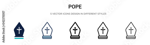 Pope icon in filled, thin line, outline and stroke style. Vector illustration of two colored and black pope vector icons designs can be used for mobile, ui, web