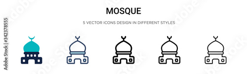 Mosque icon in filled, thin line, outline and stroke style. Vector illustration of two colored and black mosque vector icons designs can be used for mobile, ui, web