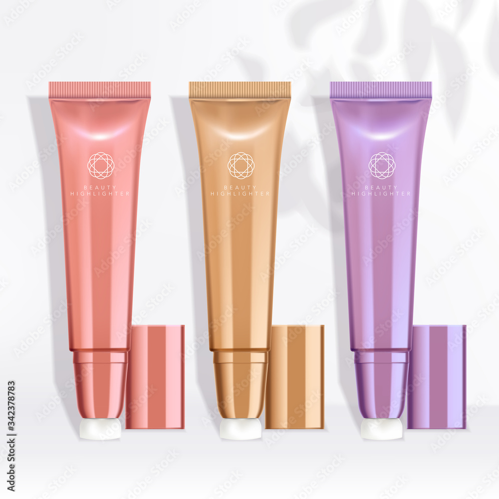 Vector Metallic Concealer / Highlighter with Sponge Applicator in White Background Vector Metallic Concealer / Highlighter with Sponge Applicator in White Background