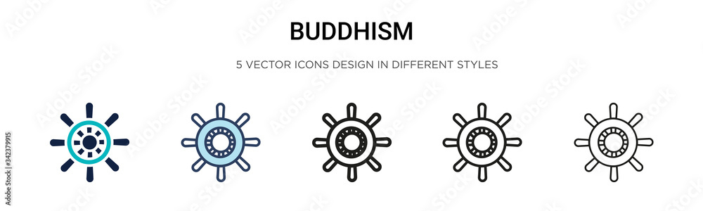 Buddhism icon in filled, thin line, outline and stroke style. Vector illustration of two colored and black buddhism vector icons designs can be used for mobile, ui, web