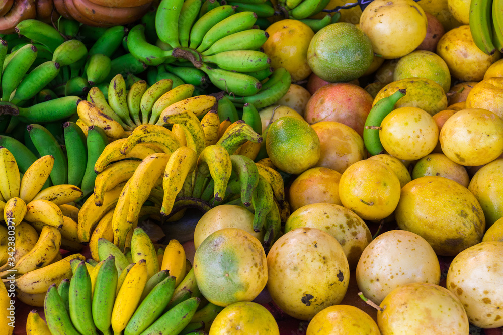 Fresh exotic fruits from Sainte-Anne local market, Grande-Terre, Guadeloupe Fresh exotic fruits from Sainte-Anne local market, Grande-Terre, Guadeloupe