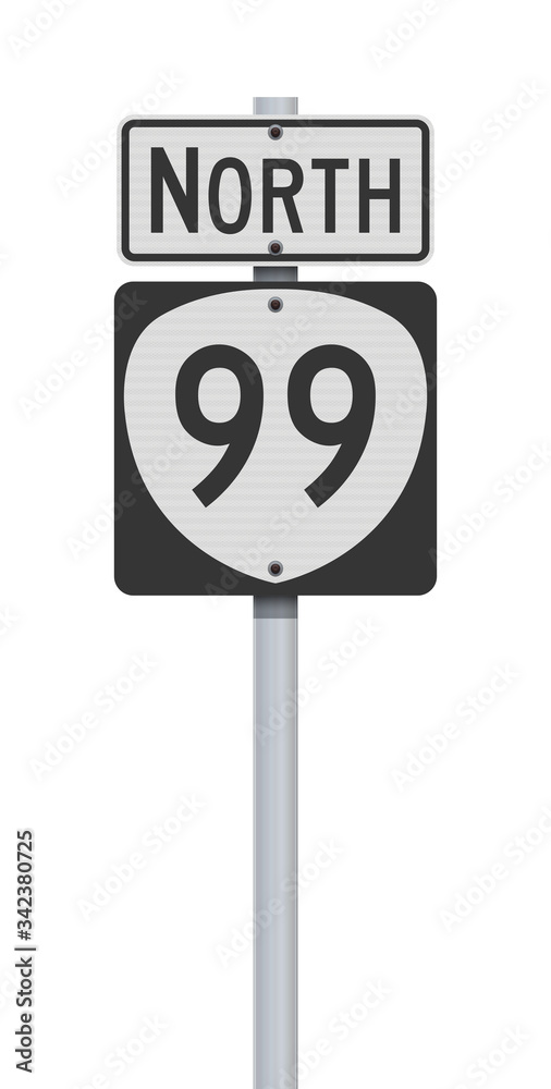 Vector illustration of the Oregon State Highway road sign on metallic post