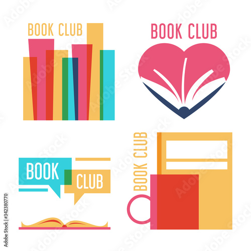 Colorful set of logo for book club vector isolated