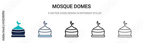 Mosque domes icon in filled, thin line, outline and stroke style. Vector illustration of two colored and black mosque domes vector icons designs can be used for mobile, ui, web