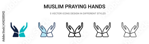 Muslim praying hands icon in filled, thin line, outline and stroke style. Vector illustration of two colored and black muslim praying hands vector icons designs can be used for mobile, ui, web