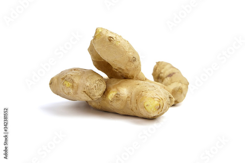 Ginger rhizome isolated on white background, fresh ginger roots