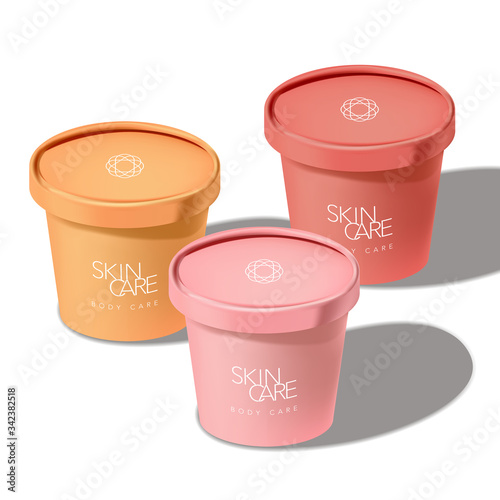 Vector Recyclable Ice Cream Paper Cup Jar for Food Snack Cosmetics Skincare Healthcare 3D Sunshine Illustration