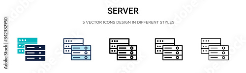 Server icon in filled, thin line, outline and stroke style. Vector illustration of two colored and black server vector icons designs can be used for mobile, ui, web