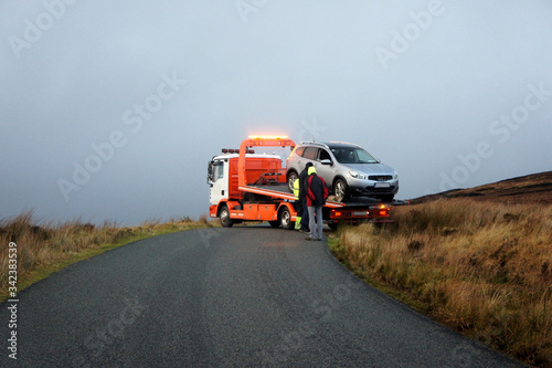 Slight accident in the fog.Wicklow Mountains.Ireland.