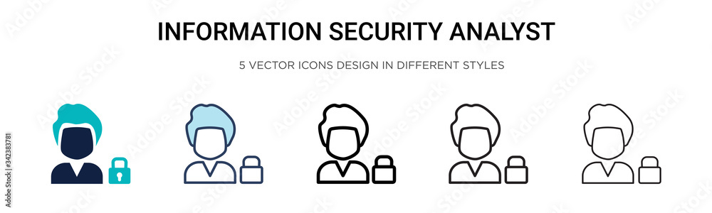 Information security analyst icon in filled, thin line, outline and stroke style. Vector illustration of two colored and black information security analyst vector icons designs can be used for