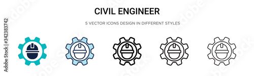 Civil engineer icon in filled, thin line, outline and stroke style. Vector illustration of two colored and black civil engineer vector icons designs can be used for mobile, ui, web