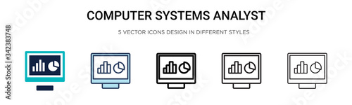 Computer systems analyst icon in filled, thin line, outline and stroke style. Vector illustration of two colored and black computer systems analyst vector icons designs can be used for mobile, ui, web