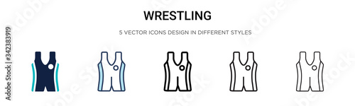 Wrestling icon in filled, thin line, outline and stroke style. Vector illustration of two colored and black wrestling vector icons designs can be used for mobile, ui, web